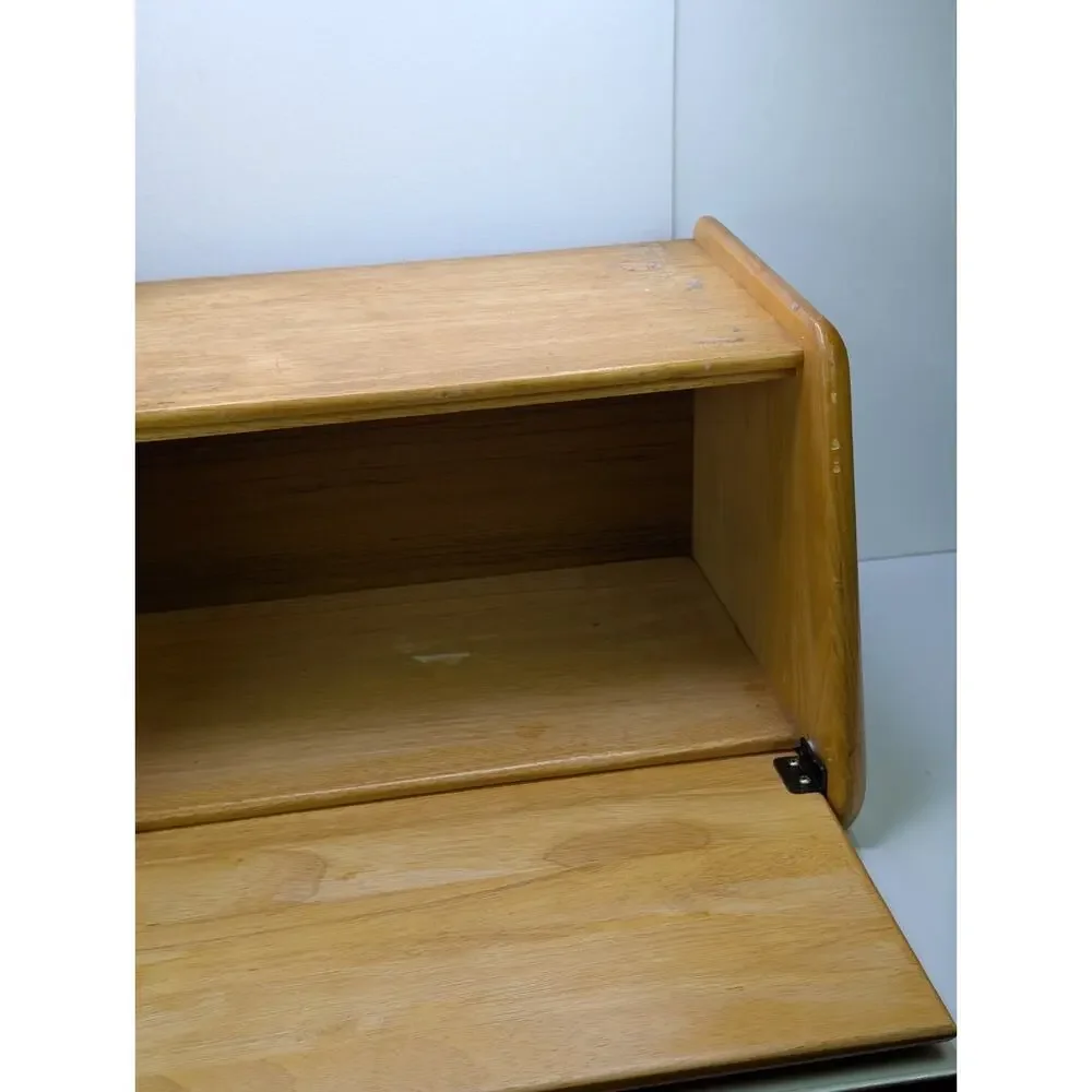 Vintage Dolphin Genuine Teakwood Bread Box Thailand MCM Drop Front Storage